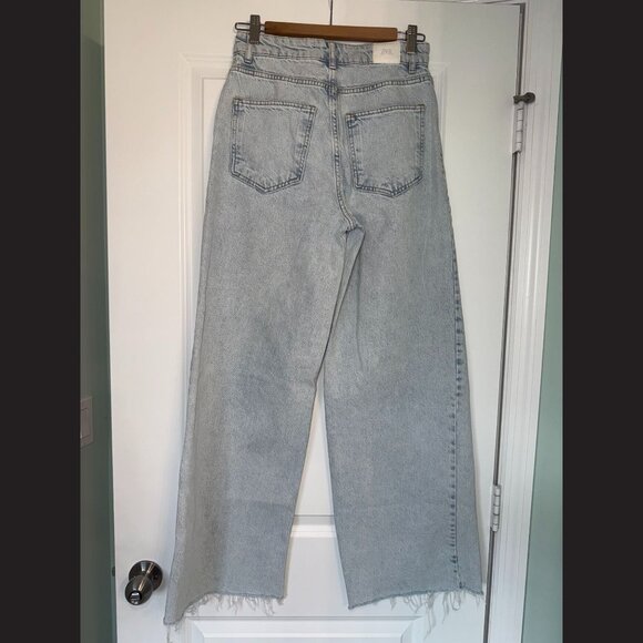 ZARA Denim Collection Cutout Waist Front Slit Wide Leg Jeans Size 6 - Picture 2 of 2